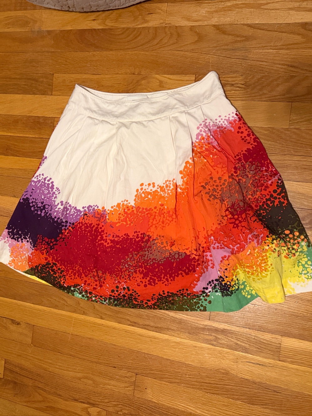 White Circle Skirt with Vibrant Multi-Color Paint-Splash Design